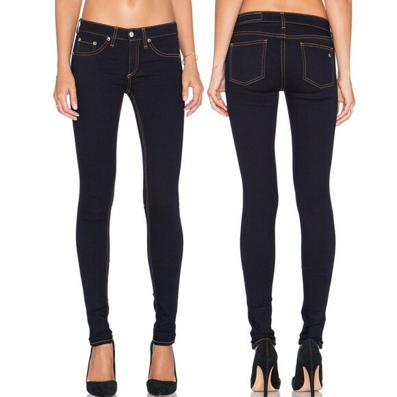 Rag and Bone Slim Skinny Mid Rise Skinny Leg Dark Blue Jeans 23 - Picture 2 of 15